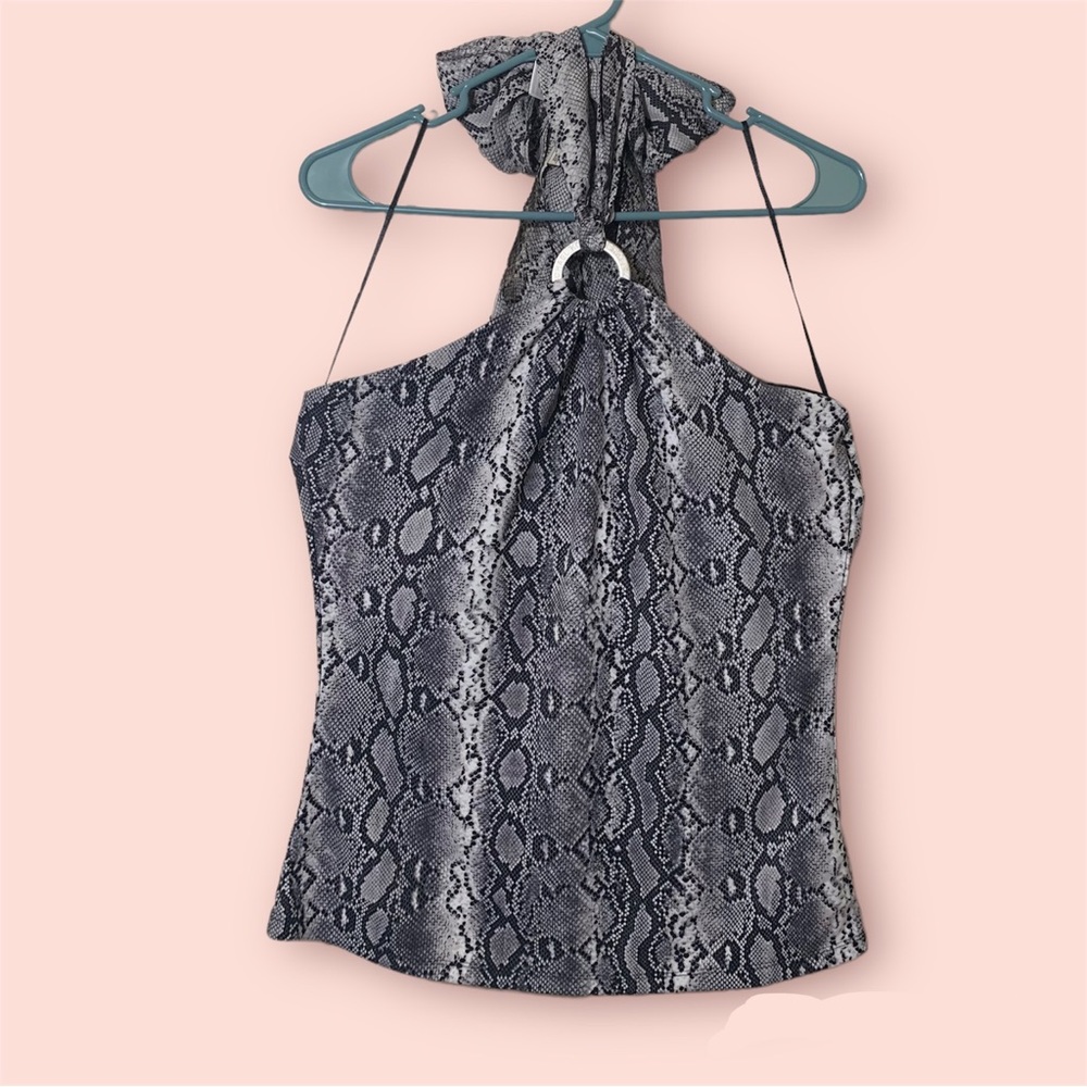 Michael Kors Snake Print, Open Back, Halter Top with Tie Neck.